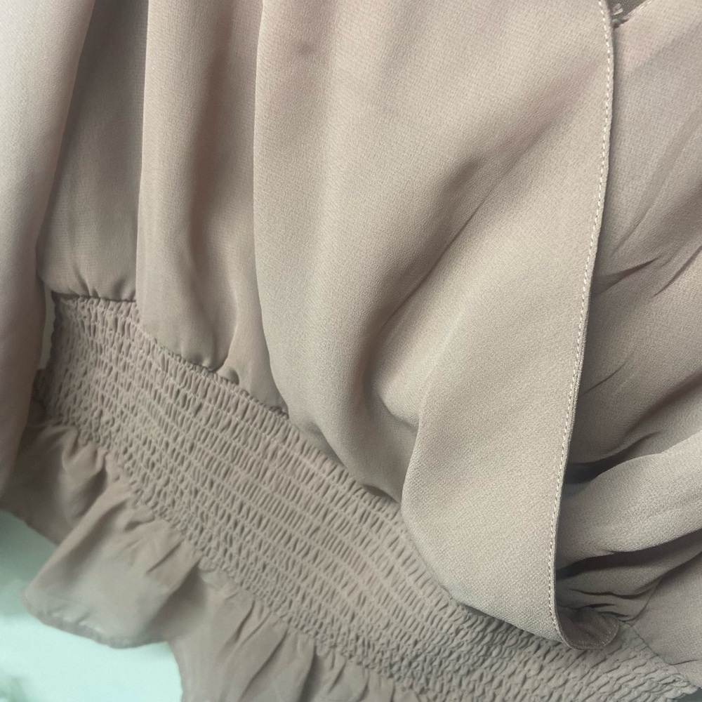 Japna Mauve-Taupe Wrap Blouse with Smocked Waist - Picture 3 of 5